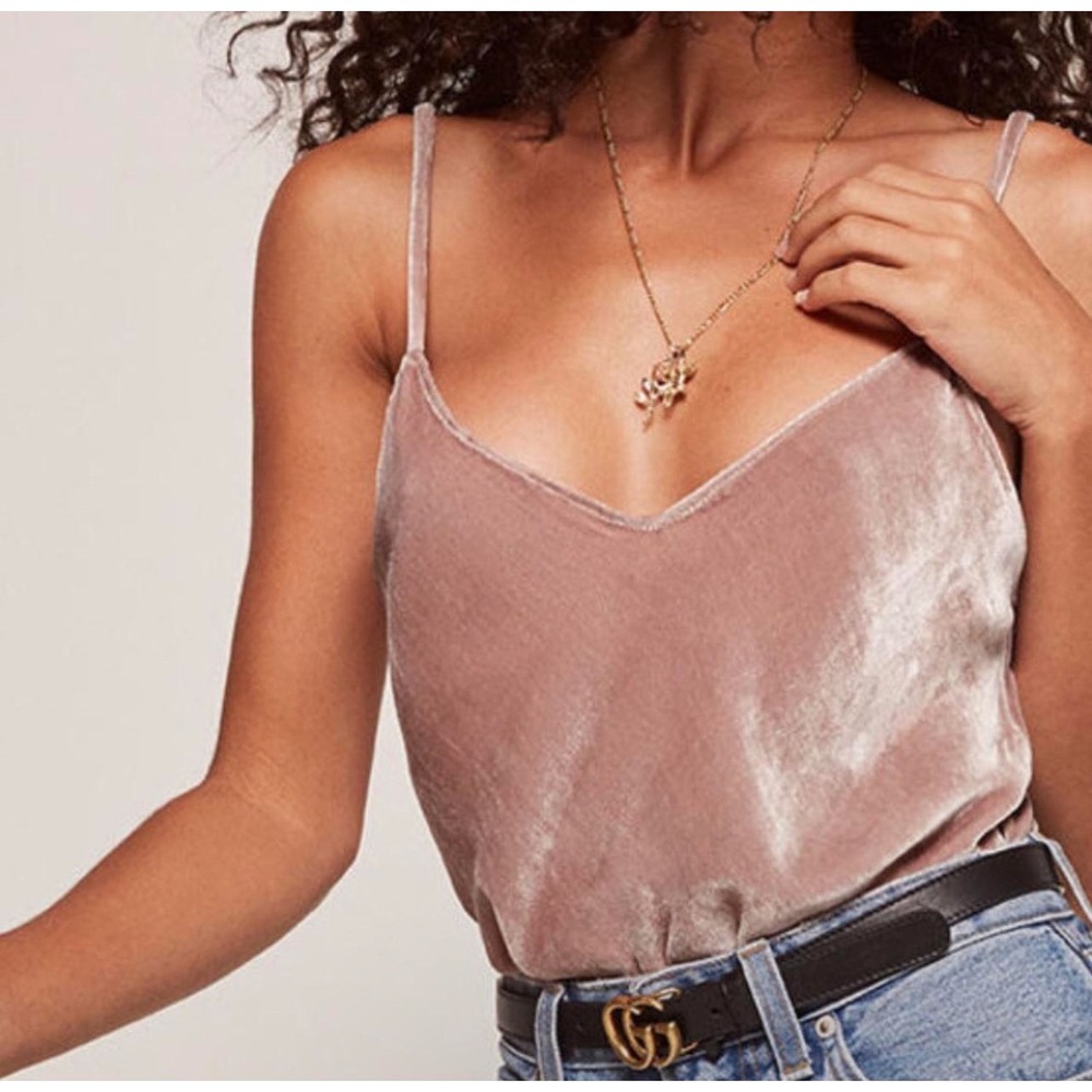 Reformation Duches Blush Pink Velvet Camisole Top XS V-Neck Silk Blend Camisole